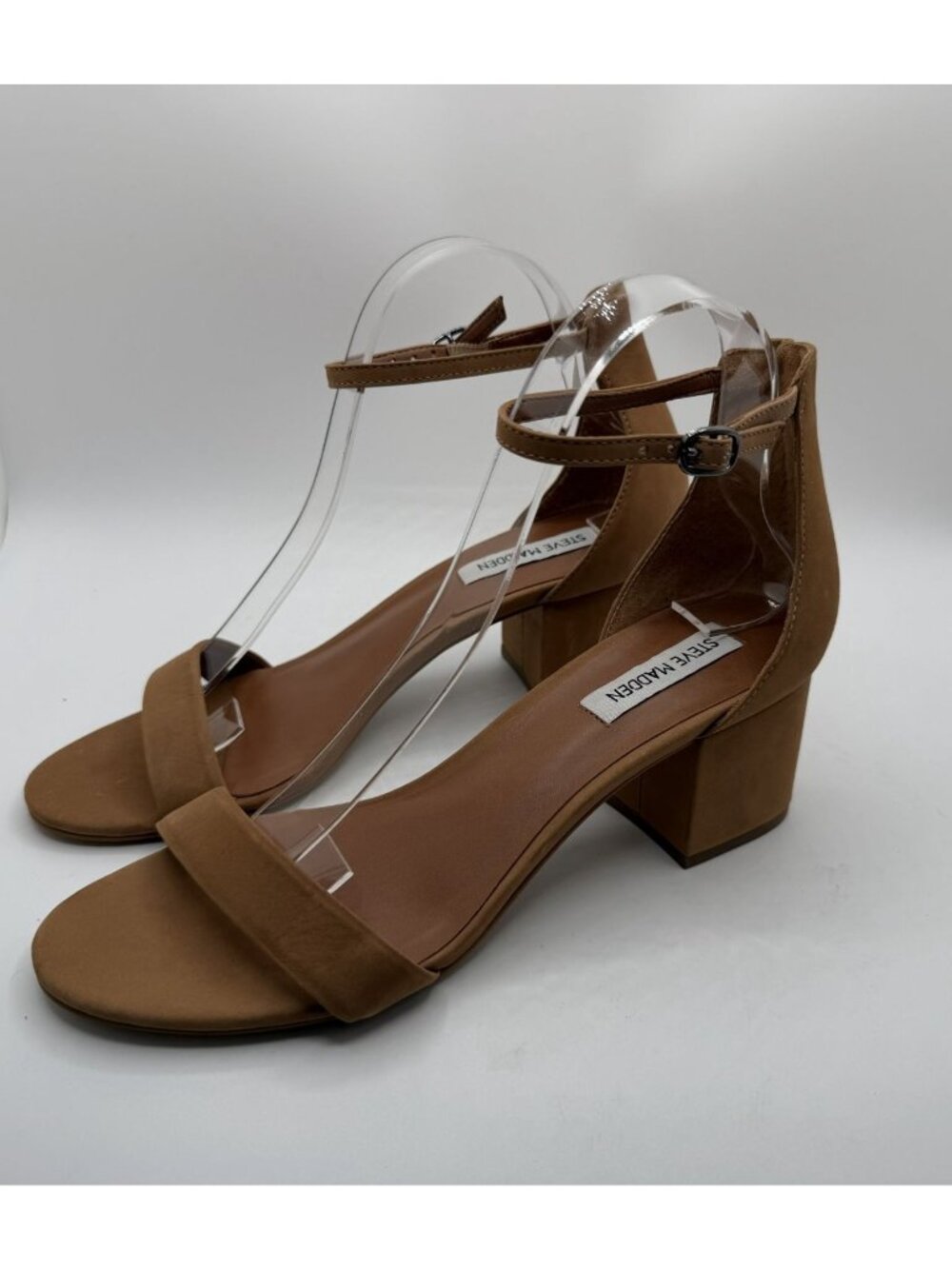 Steve Madden Irenee Sandals Women Size 8.5 Tan Leather Block Heel Ankle Strap